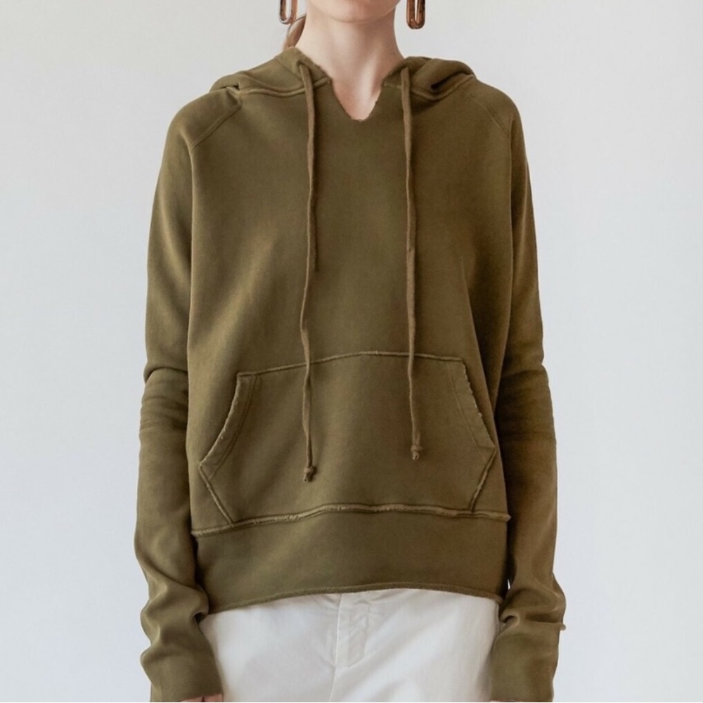 Nili Lotan Janie Drawstring Hoodie Distressed Army Green Casual Sz Small Luxury